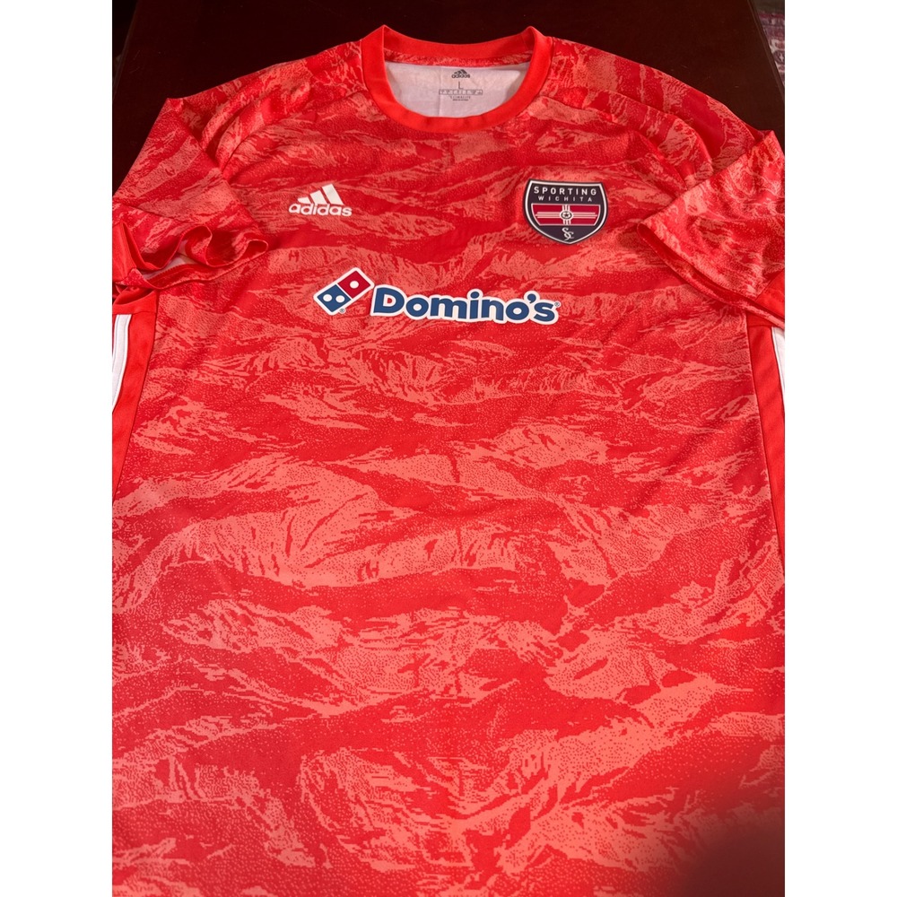 Adidas Sporting Wichita Soccer Jersey Red Dominos Sponsor Mens Size Large L #1